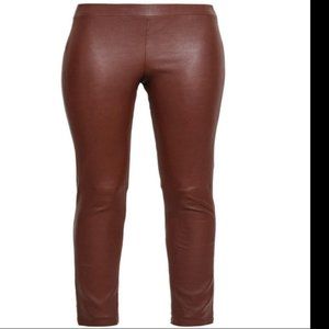 NWT THEORY WOMENS ADBELLE MAROON LEATHER LEGGINGS